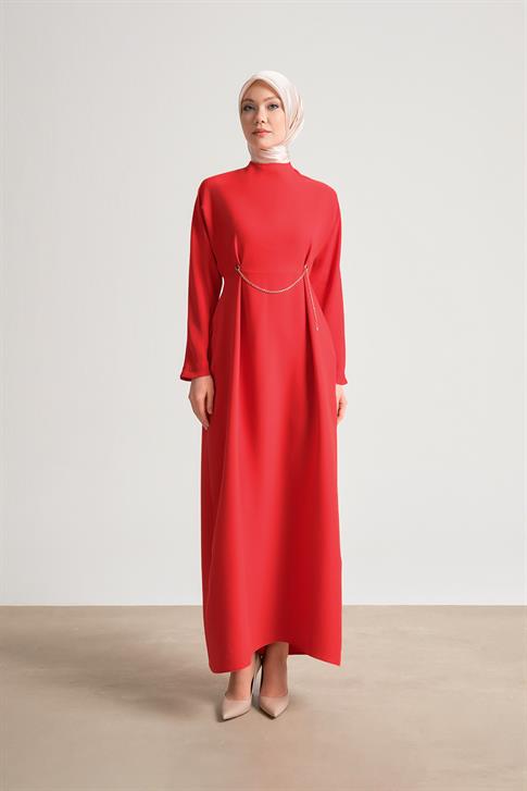 Armine Altın Zincirli Şık Elbise 24Y9800 Kırmızı