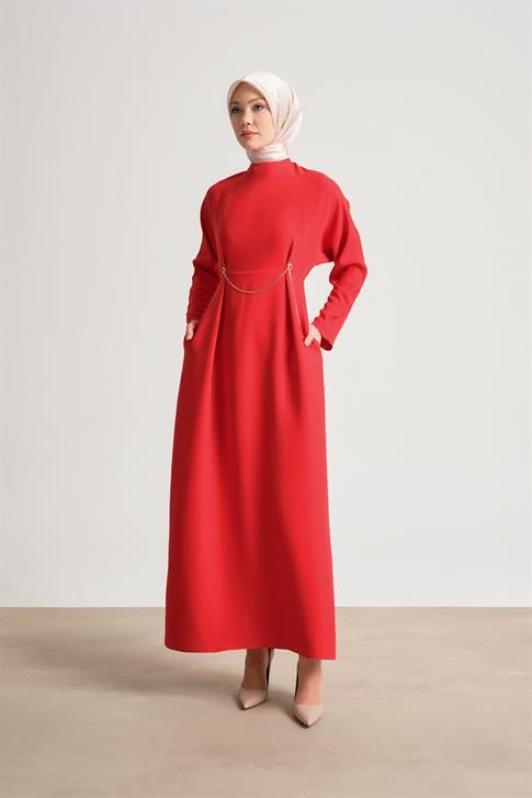 Armine Altın Zincirli Şık Elbise 24Y9800 Kırmızı