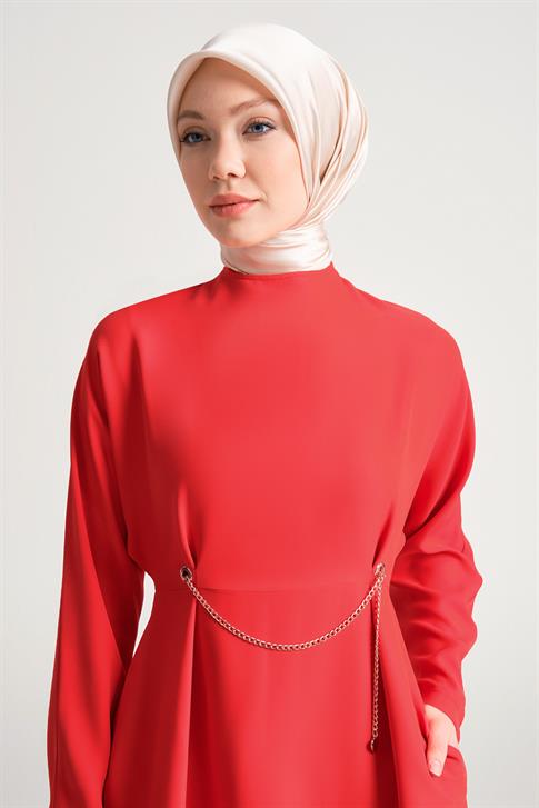 Armine Altın Zincirli Şık Elbise 24Y9800 Kırmızı