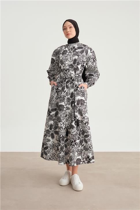 Armine Organic Pamuk Baskılı Elbise 24Y9803 Siyah