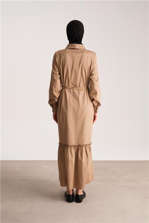 Armine Üstü Düğmeli Pamuk Gabardin Elbise 24Y9807 Camel