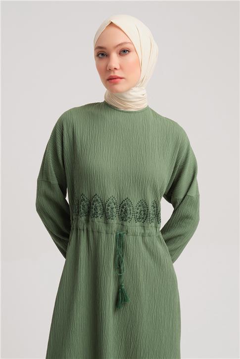 Armine Beli Nakışlı Elbise 24Y9811 Haki