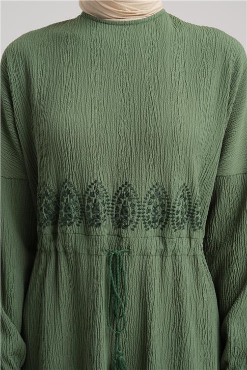 Armine Beli Nakışlı Elbise 24Y9811 Haki