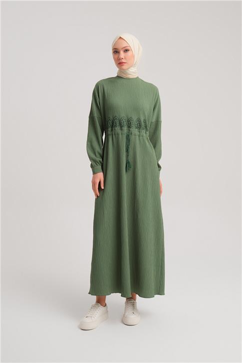 Armine Beli Nakışlı Elbise 24Y9811 Haki