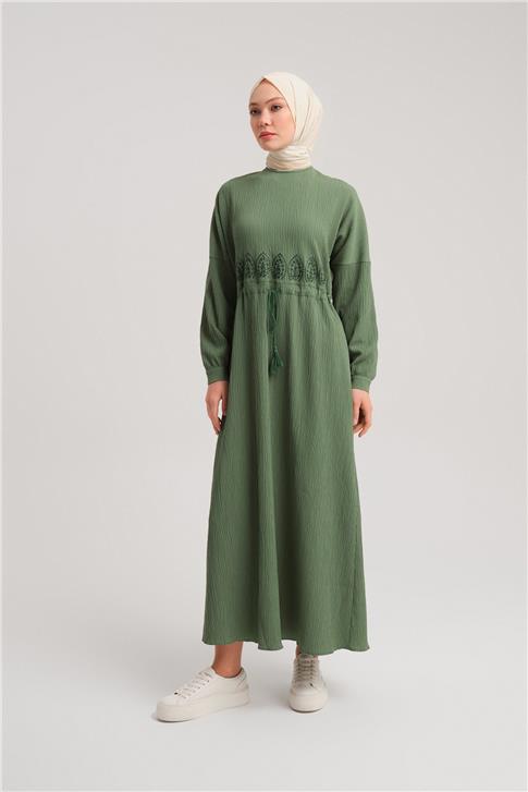 Armine Beli Nakışlı Elbise 24Y9811 Haki