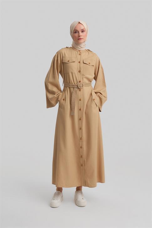 Armine Hasır Kemerli Elbise 24Y9817 Bej