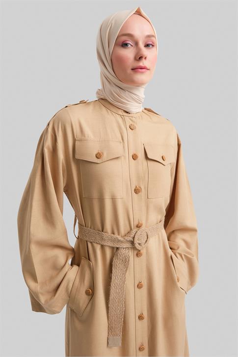 Armine Hasır Kemerli Elbise 24Y9817 Bej