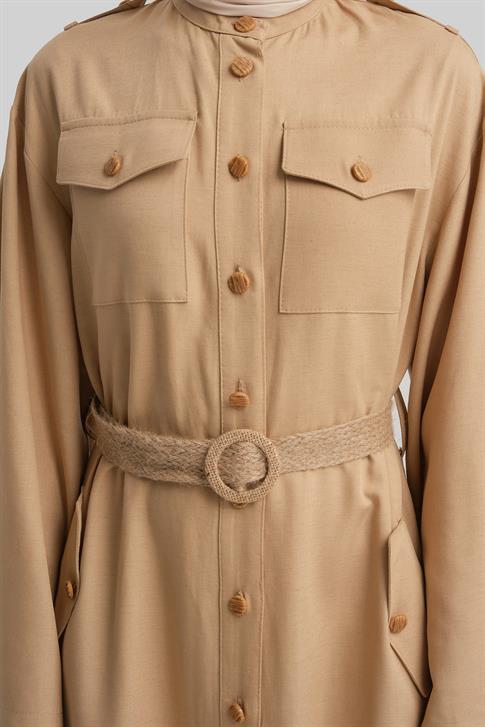 Armine Hasır Kemerli Elbise 24Y9817 Bej