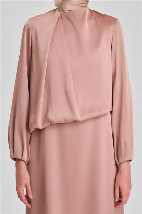 Armine Omuz Pileli Abiye Elbise 24Y9819 Latte