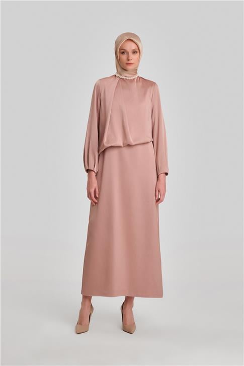 Armine Omuz Pileli Abiye Elbise 24Y9819 Latte