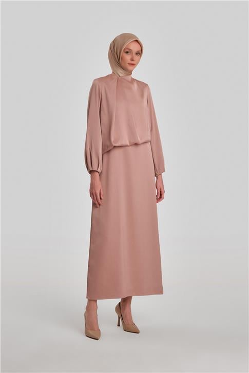Armine Omuz Pileli Abiye Elbise 24Y9819 Latte
