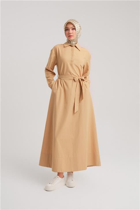 Armine Polo Yaka Basic Pamuk Elbise 24Y9822 Camel