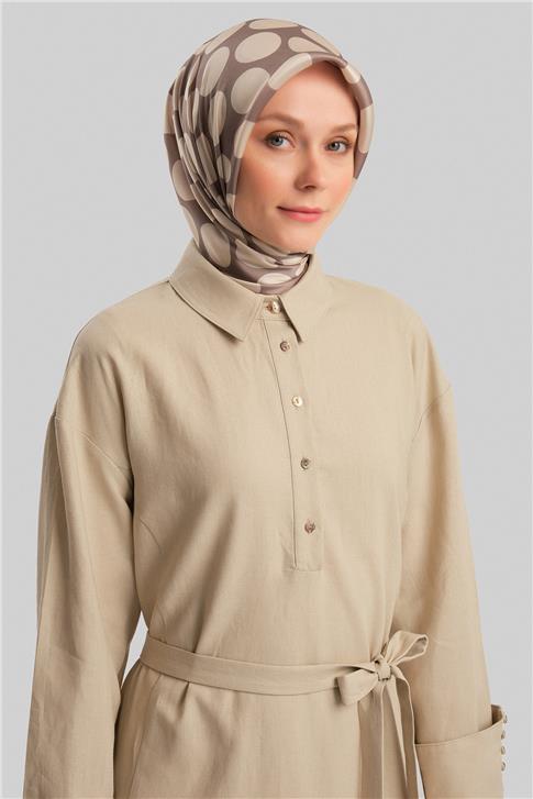 Armine Kalın Manşetli Keten Elbise 24Y9830 Aytaşı