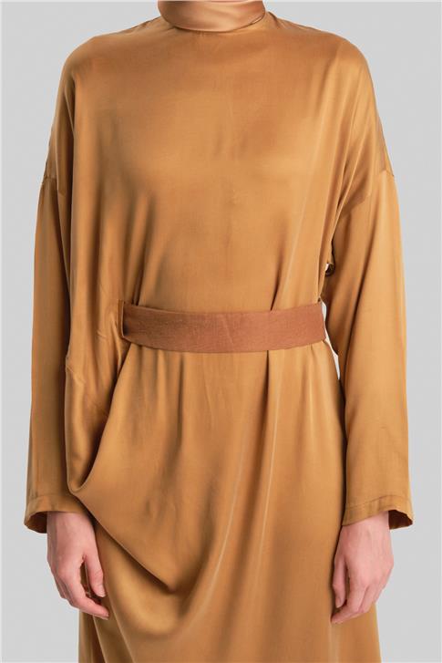 Armine Drapeli Ve Kemerli Cupra Elbise 24Y9832 Gold