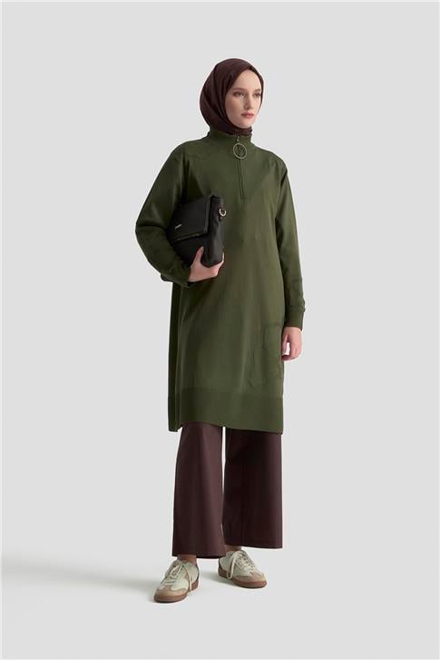 Armine Çiçek Desenli Triko Tunik 25KTD4111 Haki