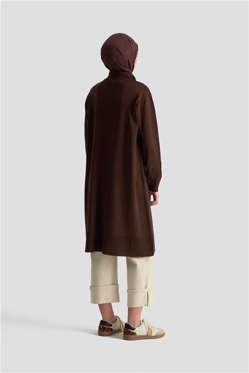 Armine Çiçek Desenli Triko Tunik 25KTD4111 Acı Kahve