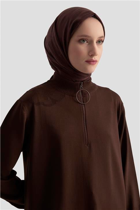 Armine Çiçek Desenli Triko Tunik 25KTD4111 Acı Kahve