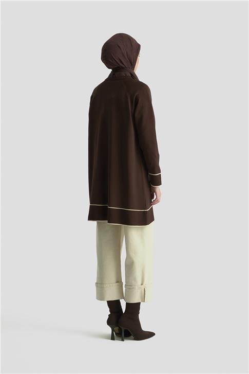 Armine Trend Çizgi Detaylı Triko Hırka 25KTD4123 Kahverengi