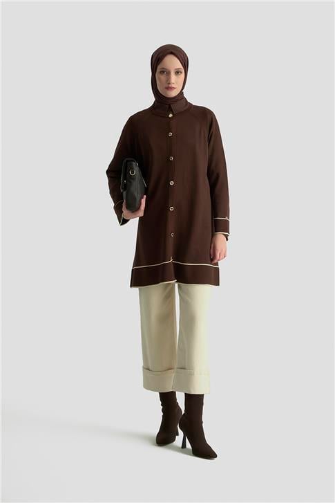 Armine Trend Çizgi Detaylı Triko Hırka 25KTD4123 Kahverengi