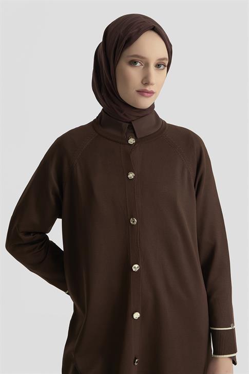 Armine Trend Çizgi Detaylı Triko Hırka 25KTD4123 Acı Kahve