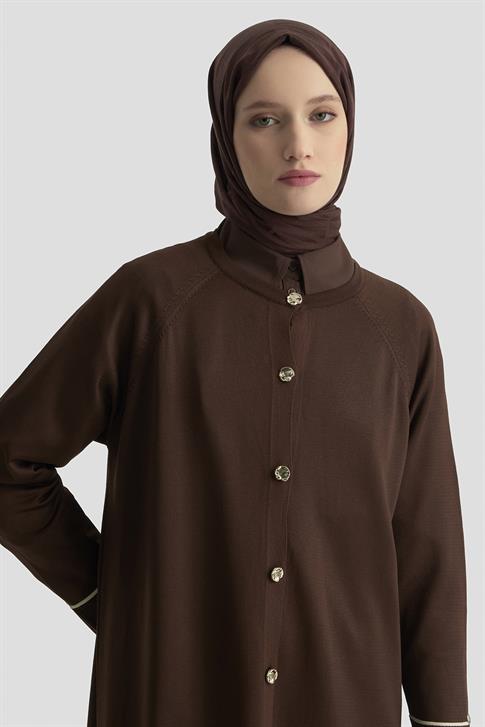 Armine Trend Çizgi Detaylı Triko Hırka 25KTD4123 Acı Kahve