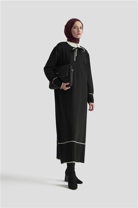 Armine Fularlı Triko Elbise 25KTD955 Siyah