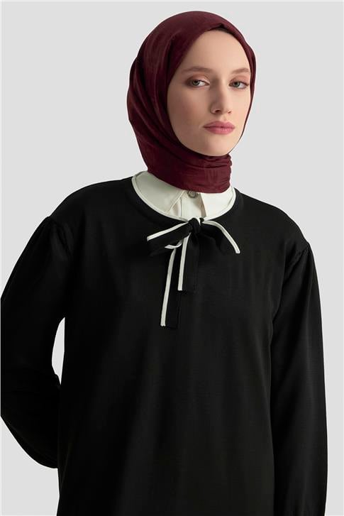 Armine Fularlı Triko Elbise 25KTD955 Siyah