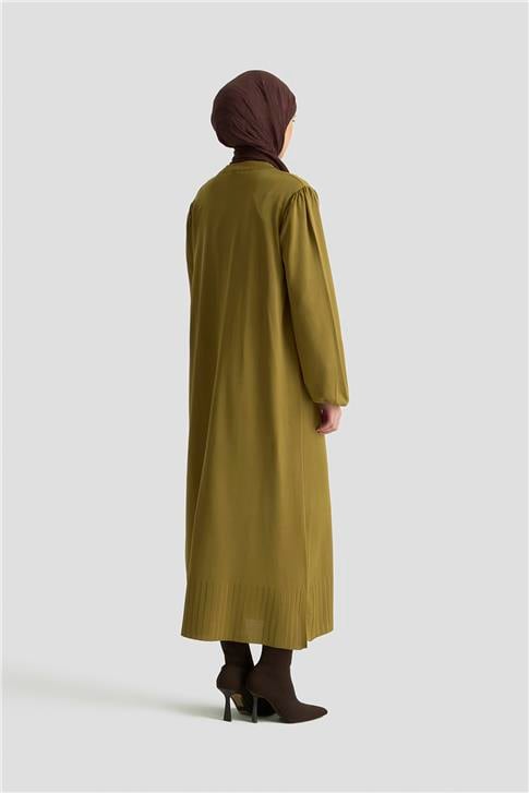 Armine Basic Triko Elbise 25KTD956 yağ yeşili