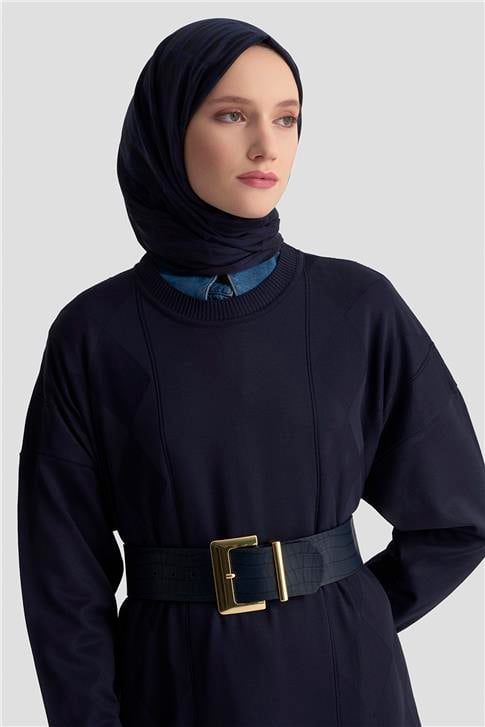 Armine Baklava Desenli Triko Elbise 25KTD958 LACİVERT