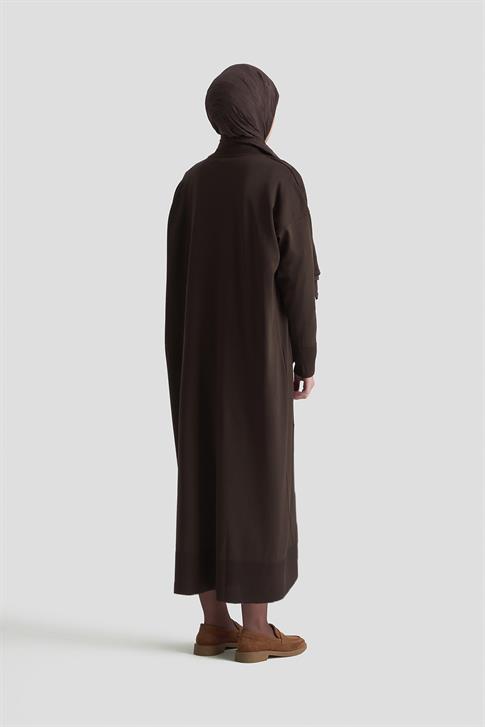 Armine Baklava Desenli Triko Elbise 25KTD958 Acı Kahve