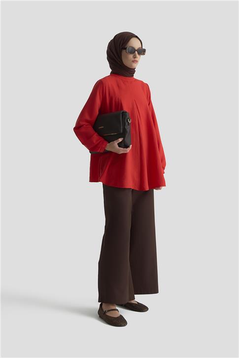 Armine Pile Detaylı Bluz 25KD1001 Kiremit