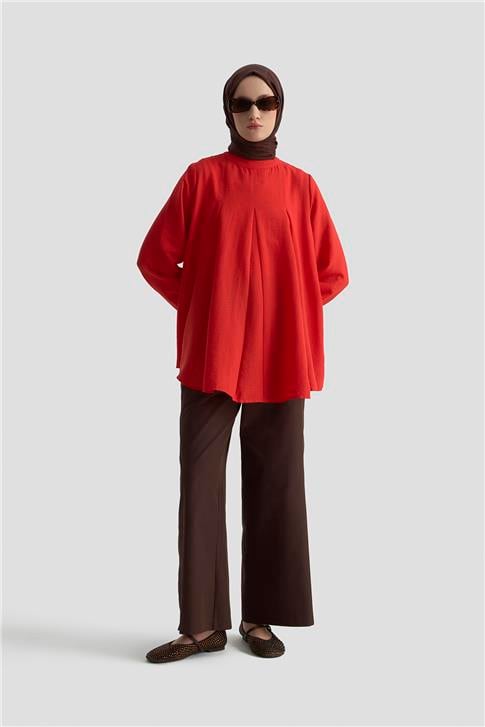 Armine Pile Detaylı Bluz 25KD1001 Kiremit