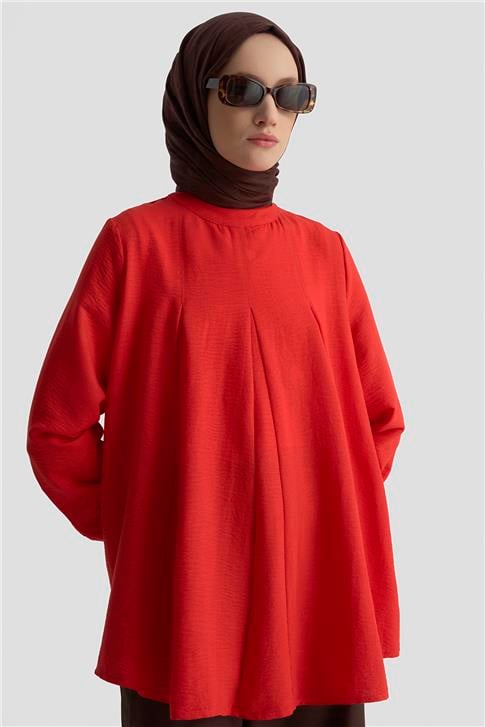 Armine Pile Detaylı Bluz 25KD1001 Kiremit