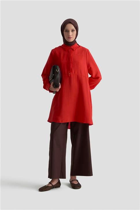 Armine Etek Ucu Volanlı Tunik 25KD1002 Kiremit