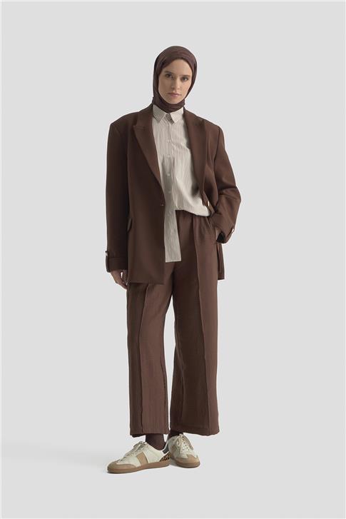 Armine Önü Dikişli Pantolon 25KD1004 Kakao
