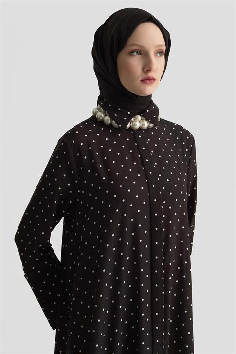 Armine Puantiyeli Elbise 25KD1007 Siyah