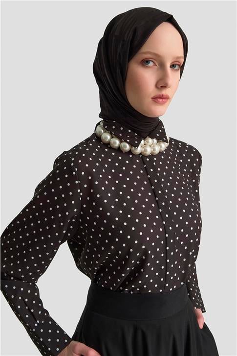 Armine Puantiyeli Gömlek 25KD1008 Siyah