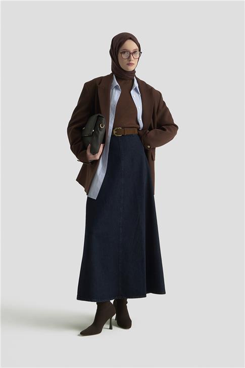 Armine Parçalı Denim Etek 25KD1010 Lacivert