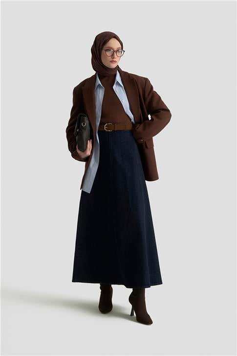 Armine Parçalı Denim Etek 25KD1010 Lacivert