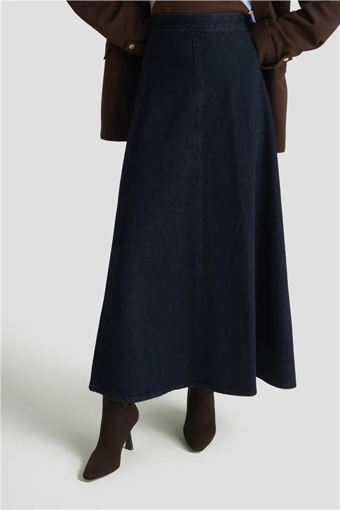 Armine Parçalı Denim Etek 25KD1010 Lacivert