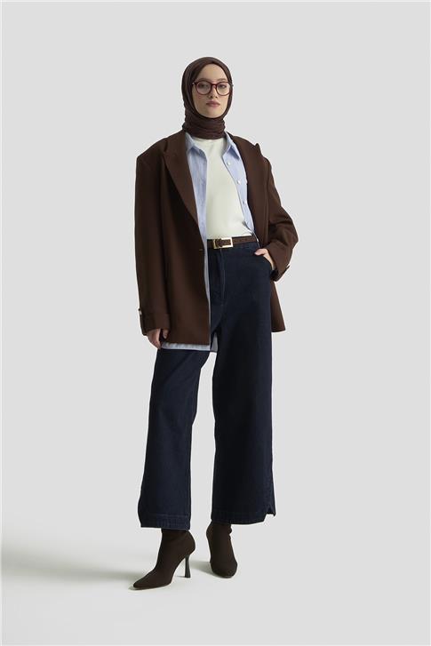 Armine Paça Detaylı Denim Pantolon 25KD1011 Lacivert