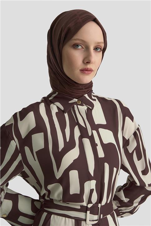 Armine Soyut Desenli Elbise 25KD1013 Vizon
