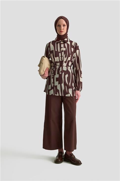 Armine Soyut Desenli Tunik 25KD1014 Vizon