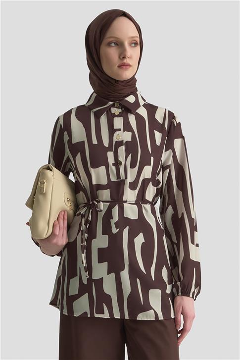 Armine Soyut Desenli Tunik 25KD1014 Vizon