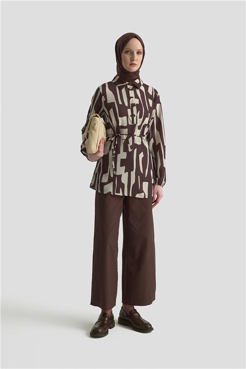 Armine Soyut Desenli Tunik 25KD1014 Vizon