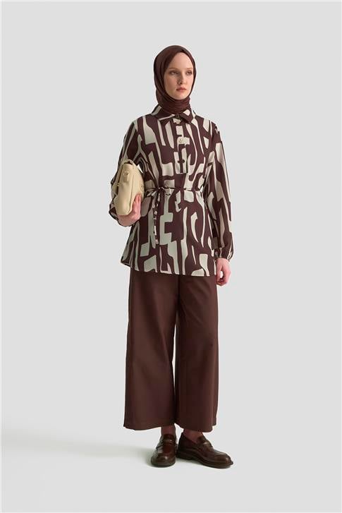 Armine Soyut Desenli Tunik 25KD1014 Vizon
