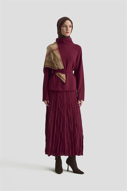 Armine Kırışık Efektli Takım 25KD1019 BORDO