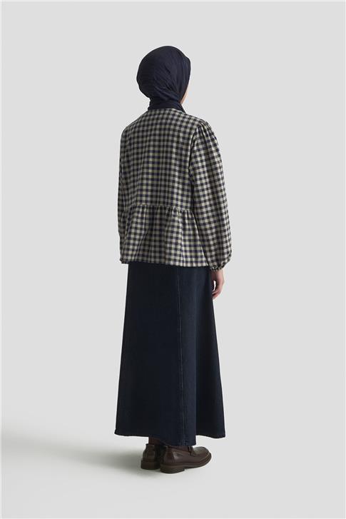 Armine Bağlamalı Karpuz Kol Ekose Tunik 25KM1025 Lacivert