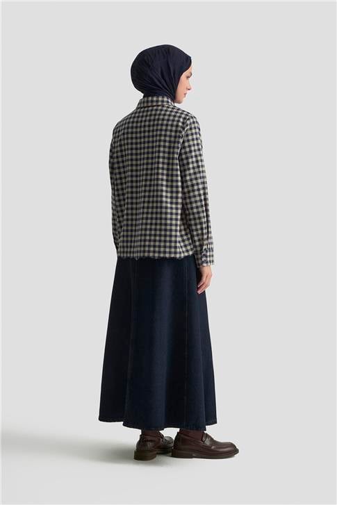 Armine Çiçek Nakışlı Ekose Tunik 25KM1026 Lacivert