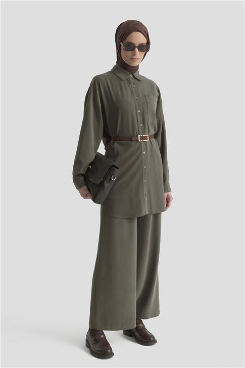 Armine Metal Düğmeli Gömlek 25KD1105 Haki 